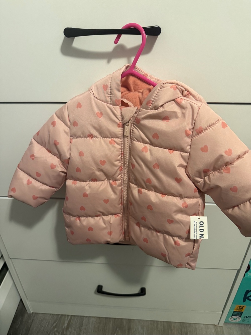 New Old Navy Pink Heart Puffer Jacket